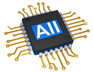 3D AI chip icon with AI letters PNG
