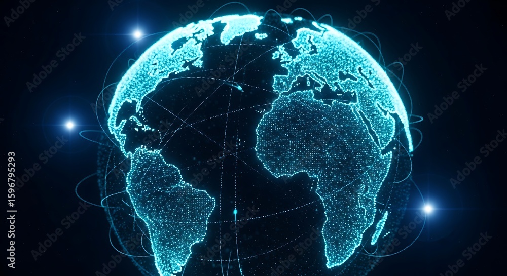 Poster digital earth globe with global connections and network, representing worldwide communication and in