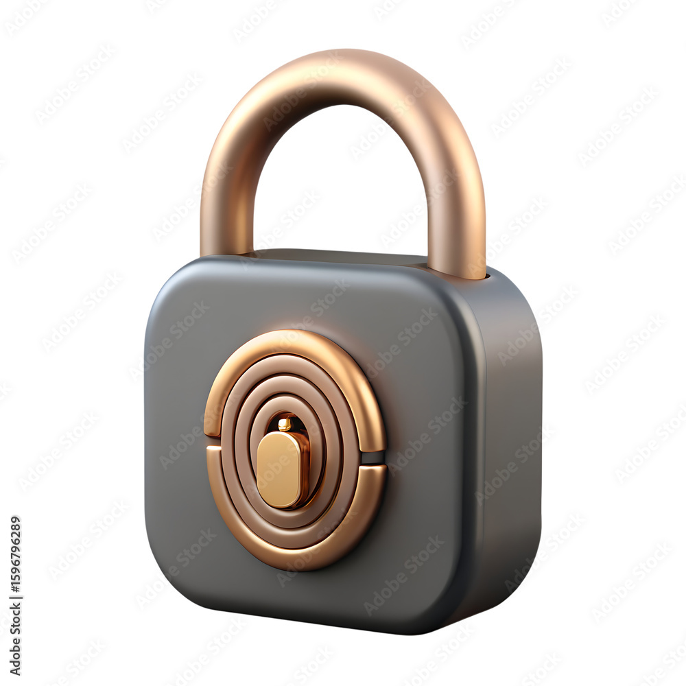 Poster 3d icon of a gray and gold padlock is isolated on transparent background