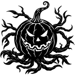 Fototapeta premium A creepy jackolantern with gnarled branches for a spooky halloween