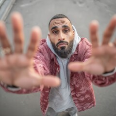 araic man show empty hands in camera