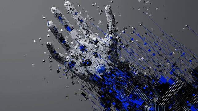  AI technology, black, blue and white, abstract blue background