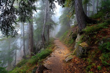 Obraz premium morning foggy in the woods