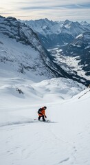 Skier in snowy mountain valley