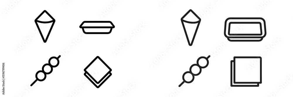 Poster panel of simple icons representing various food items and containers, showcasing modern and minimali