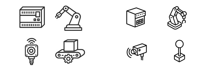Industrial automation components showcase with various machinery and equipment for modern manufacturing processes