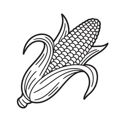Big Corn with Husk and Leaves Harvested for Autumn Season Illustration – Line Art Coloring Pages

