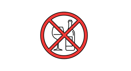 No alcohol sign with red circle and line over wine glass and bottle