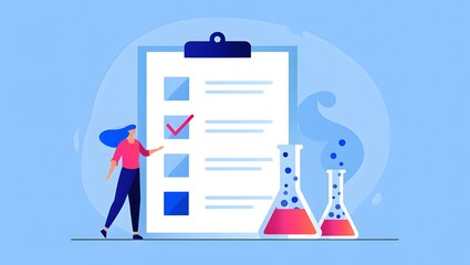 Scientist Checking List with Lab Equipment