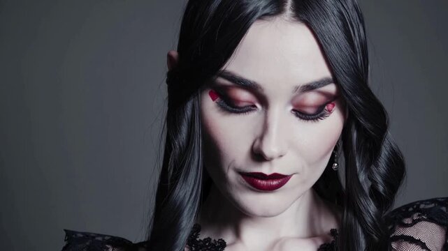 Gothic woman with intense eyes and black hair