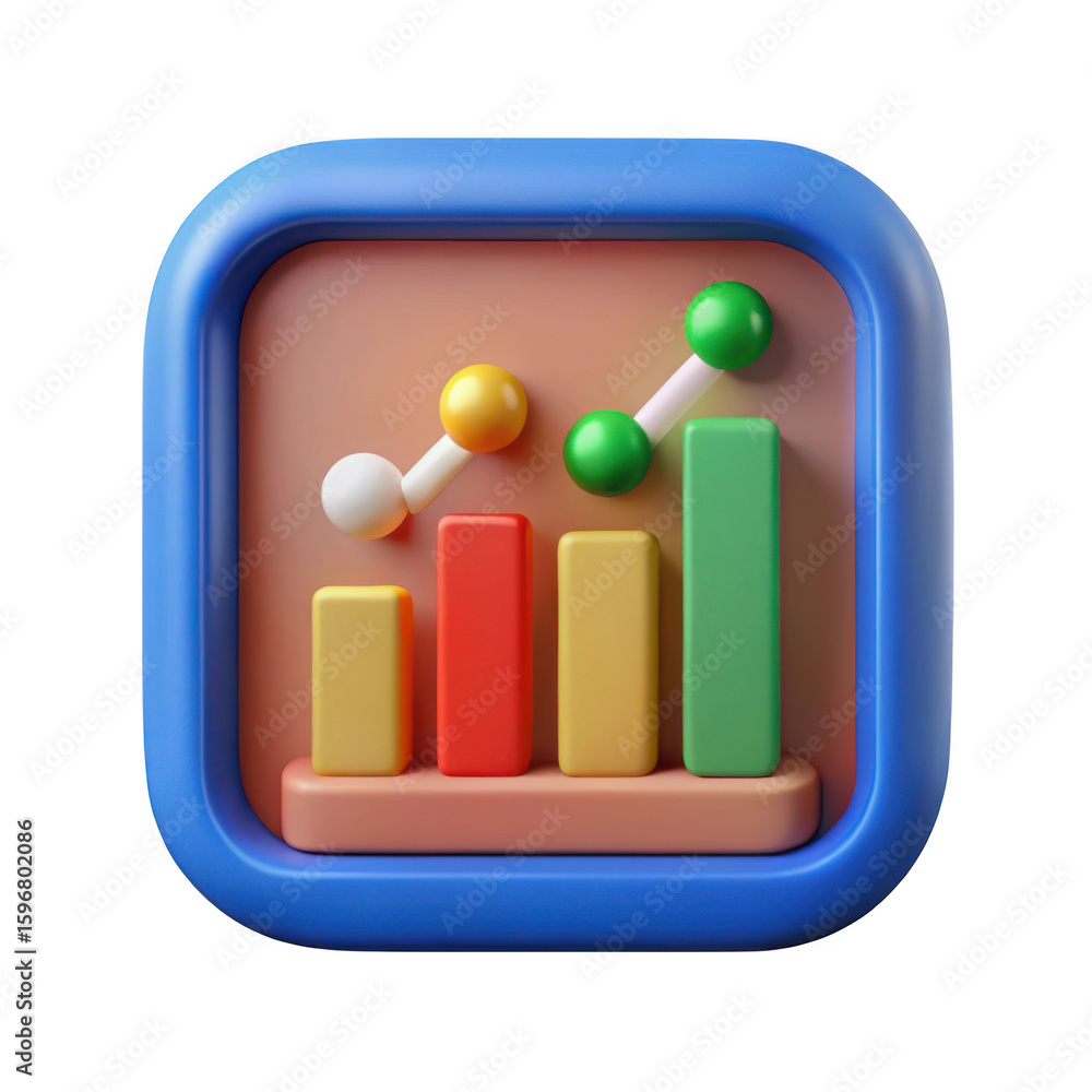 Poster 3d bar chart with trend line isolated on transparent background