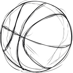 Sketch of a basketball with swirling lines in black and white design. Vector illustration