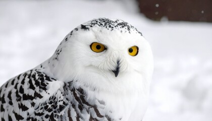 Fototapeta premium An elegant snowy owl with a bright yellow eyes. 