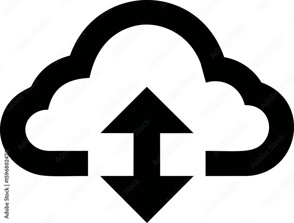Aufkleber cloud computing data upload and download icon in black and white. vector illustration