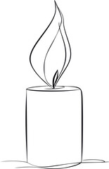 Simple line drawing of a candle with tall flame. Vector illustration