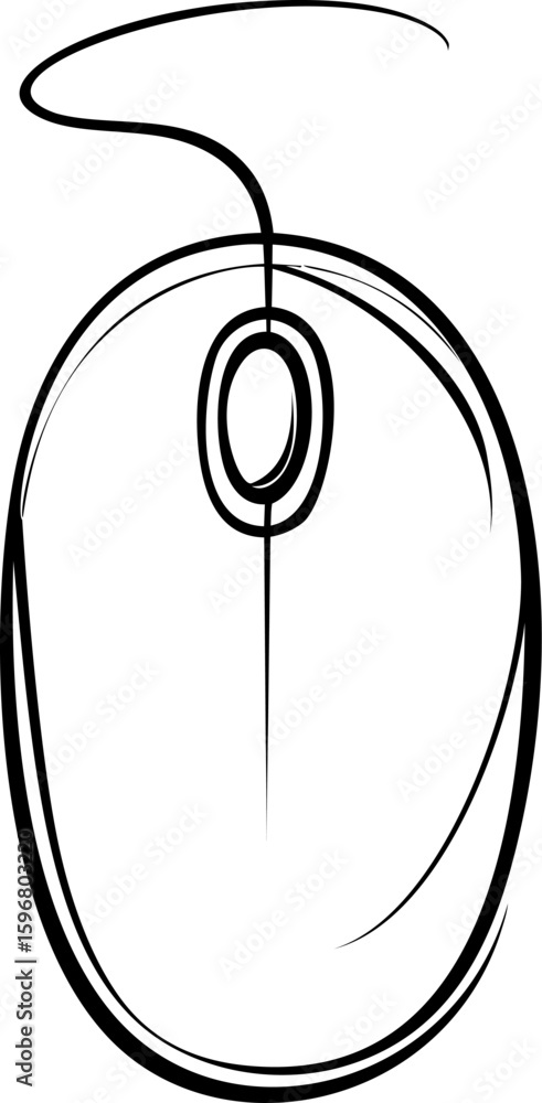 Aufkleber simple black line drawing of a computer mouse with a curved wire sketch. vector illustration