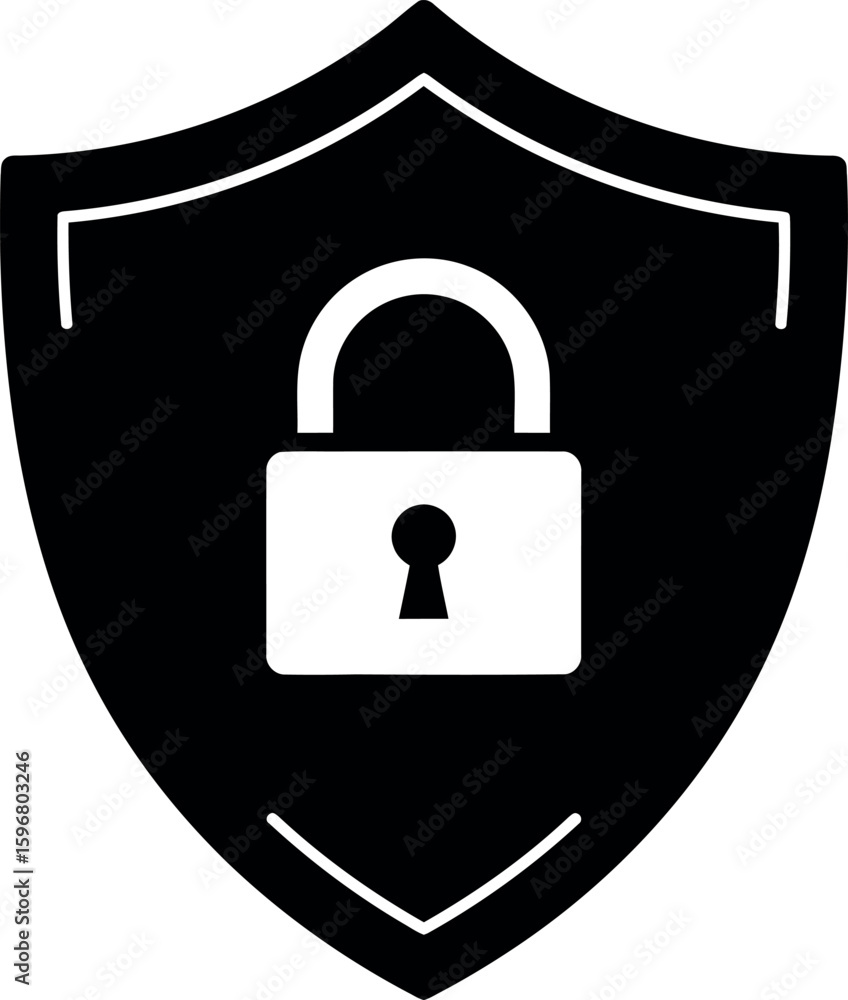 Aufkleber secure lock icon with shield symbolizing protection in simple black and white design