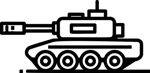 Black and white  of a military tank in outline style. Vector illustration
