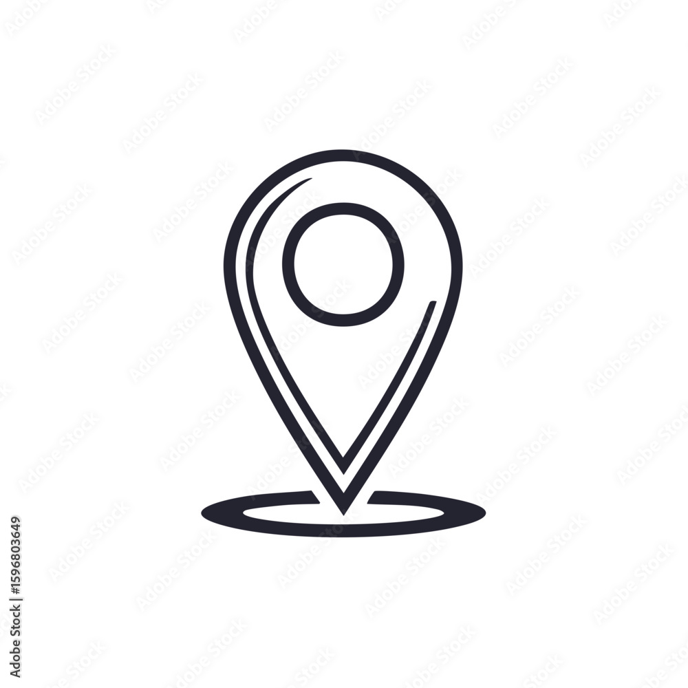 Poster simple isolated location pin icon or map pointer black line silhouette