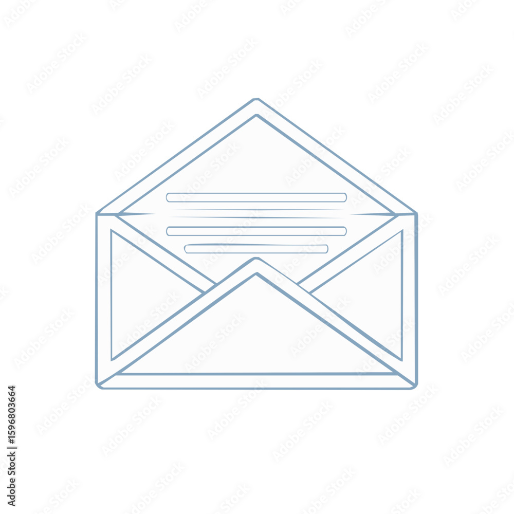 Poster open envelope outline graphic with letter inside ready for communication or message