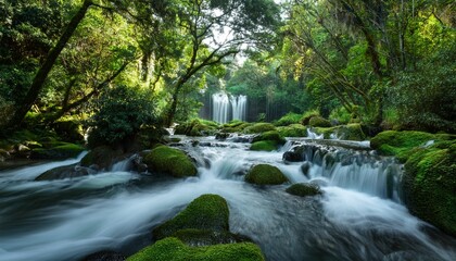 Fototapeta premium river cascade with lush green trees