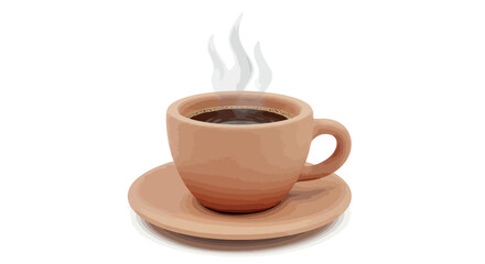 Obraz premium Warm coffee cup with steam on saucer in watercolor style