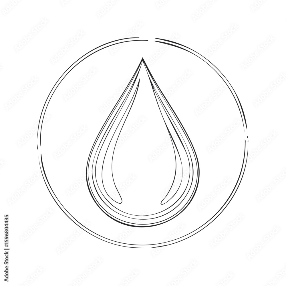 Poster elegant water drop icon with circular frame clean line art in minimalist design symbolic representat