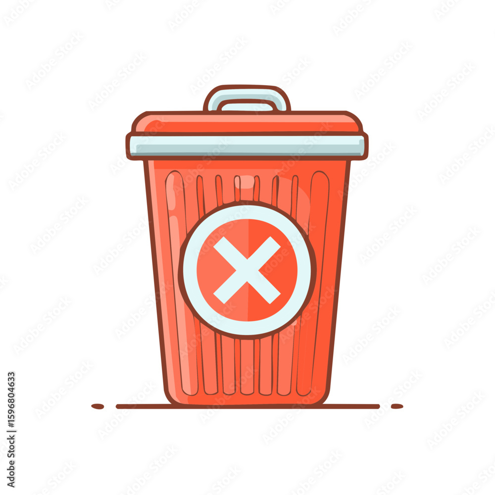 Poster red trash bin with delete symbol icon