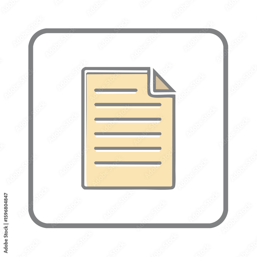 Poster document icon with folded corner and text lines in a rounded square frame, illustration