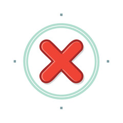 Fototapeta premium Red cross mark icon in a circle, representing rejection, error, cancellation, or a negative choice, in a flat design style.