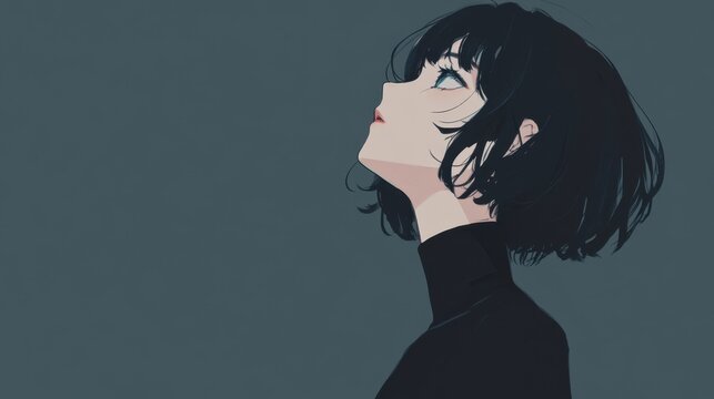 Melancholy anime girl gazing upward. - Powered by Adobe