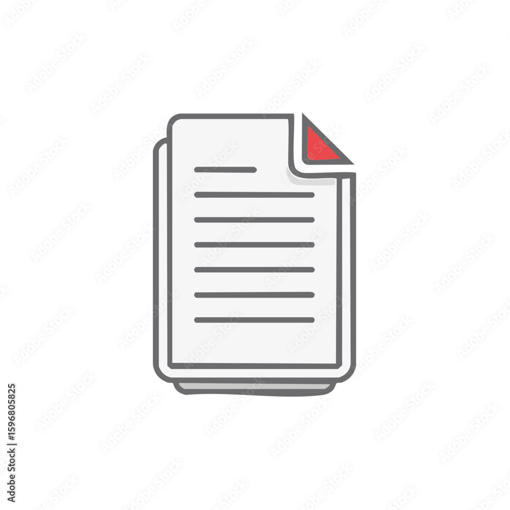 Poster stack of white documents with red corner pages filled with written lines and thick outline vector il