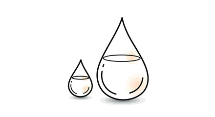 Minimalistic outline of two water drops with reflection on white background