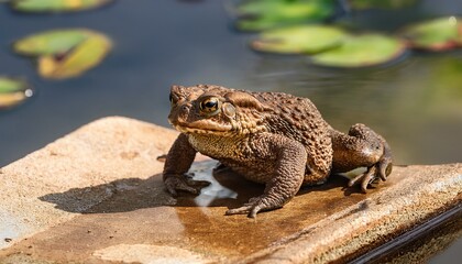 Obraz premium common toad on an old tile in a pond