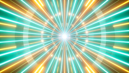 Fototapeta premium Neon lines radiate from center, creating a tunnel effect