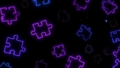 Neon puzzle pieces on dark background
