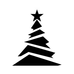Fototapeta premium Stylized black Christmas tree icon with a star on top, depicted with geometric, angular shapes.