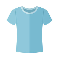 A light blue, short-sleeved t-shirt with a round neck is displayed on a white background in a simple, flat illustration.