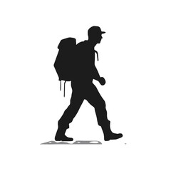 Fototapeta premium Hiking Silhouette: A solitary hiker, backpack on back, strides confidently, embodying the spirit of adventure, freedom, and the thrill of the open trail. 