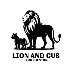 Lion And Cub Vector Logo Design 