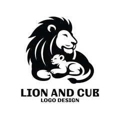Lion And Cub Vector Logo Design 