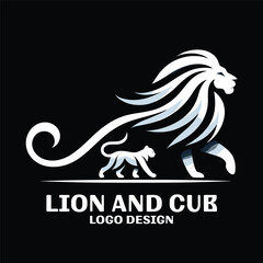 Lion And Cub Vector Logo Design 