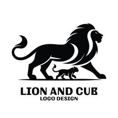 Lion And Cub Vector Logo Design 