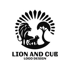 Lion And Cub Vector Logo Design 