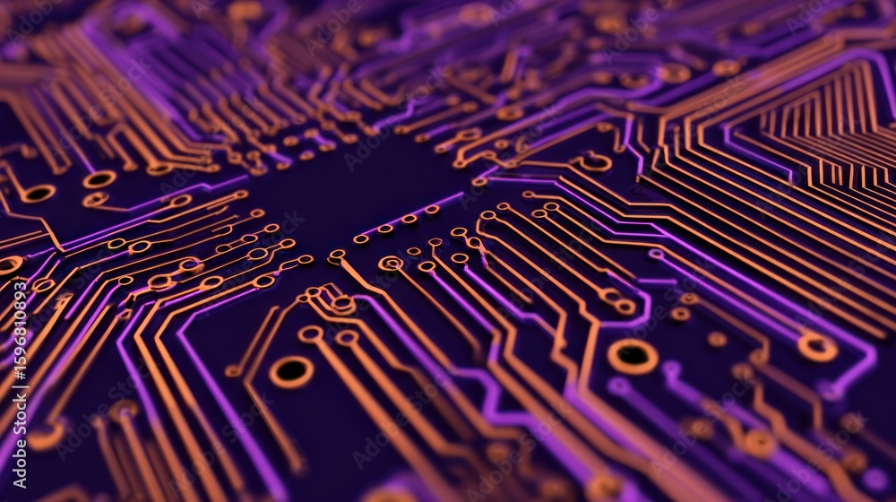 Poster close-up view of a circuit board's intricate pathways.