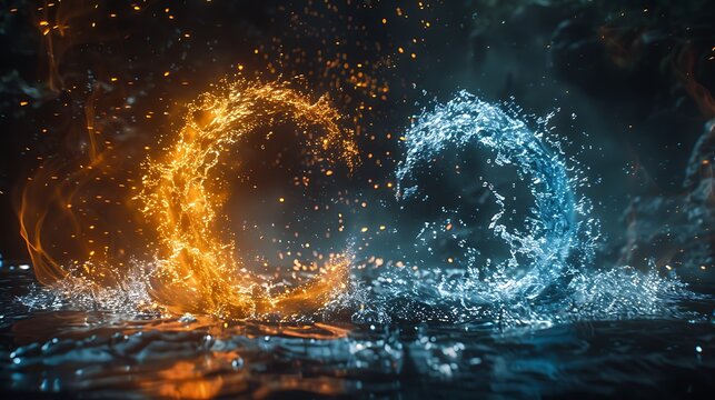Fire bender and water bender fight side by side red and blue