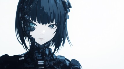 Cyberpunk anime girl with mechanical enhancements.