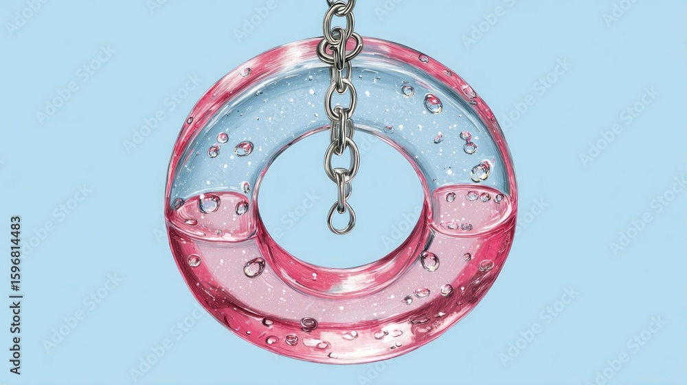 Poster pink and clear circular shaped object with bubbles.