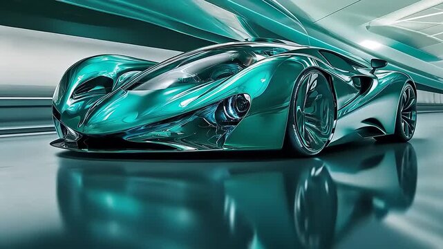 Sleek Automotive Vision: Turquoise Futuristic Sportscar Design and Showcase