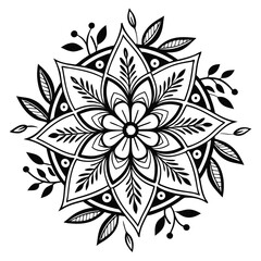 Black and white abstract floral ornament with vintage decorative flowers leaves and swirling nature patterns in a seamless vector design